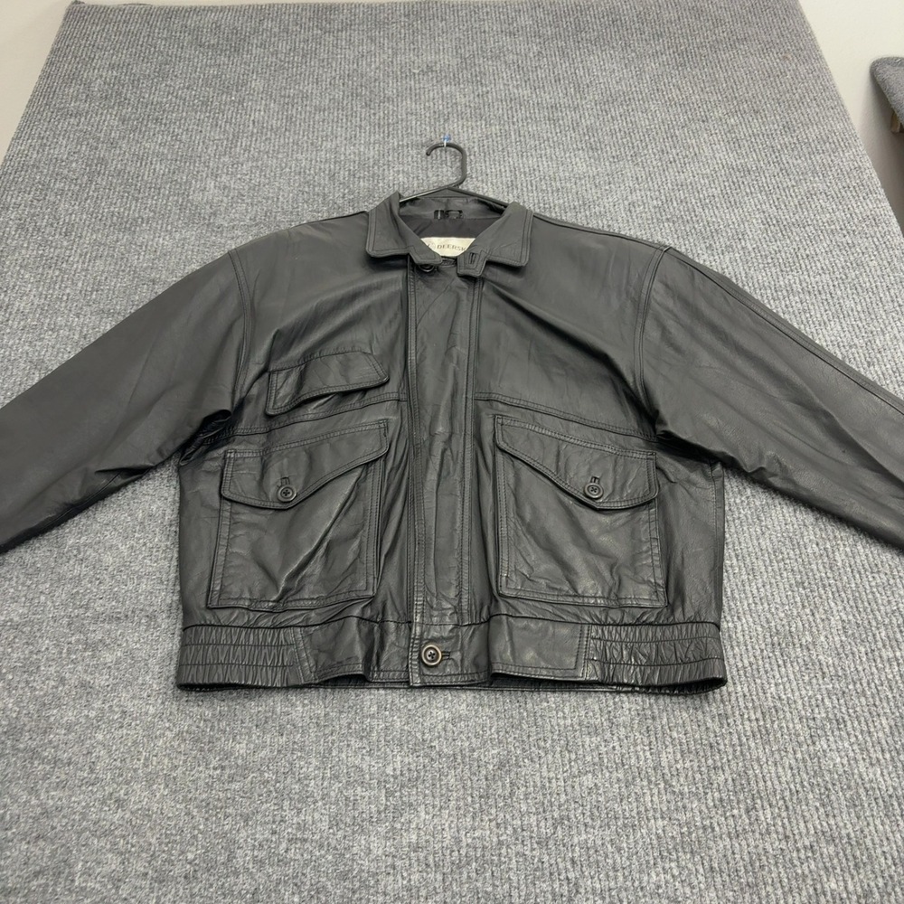 Vintage Deerskin Jacket Mens 40 Black Leather Bomber Full Zip Biker Moto Style